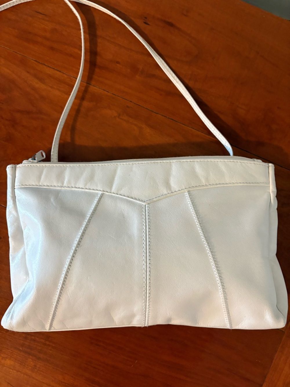 White Leather Y2K Shoulder Bag Baguette Purse - Picture 4 of 9
